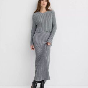 NWT LOFT Gray Ribbed Knit Skirt Sweater Dress Set